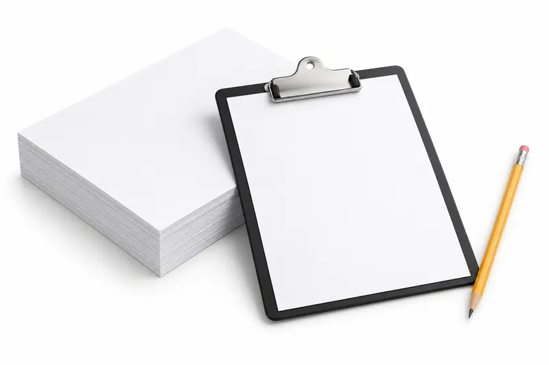 A stack of blank papers on a clipboard